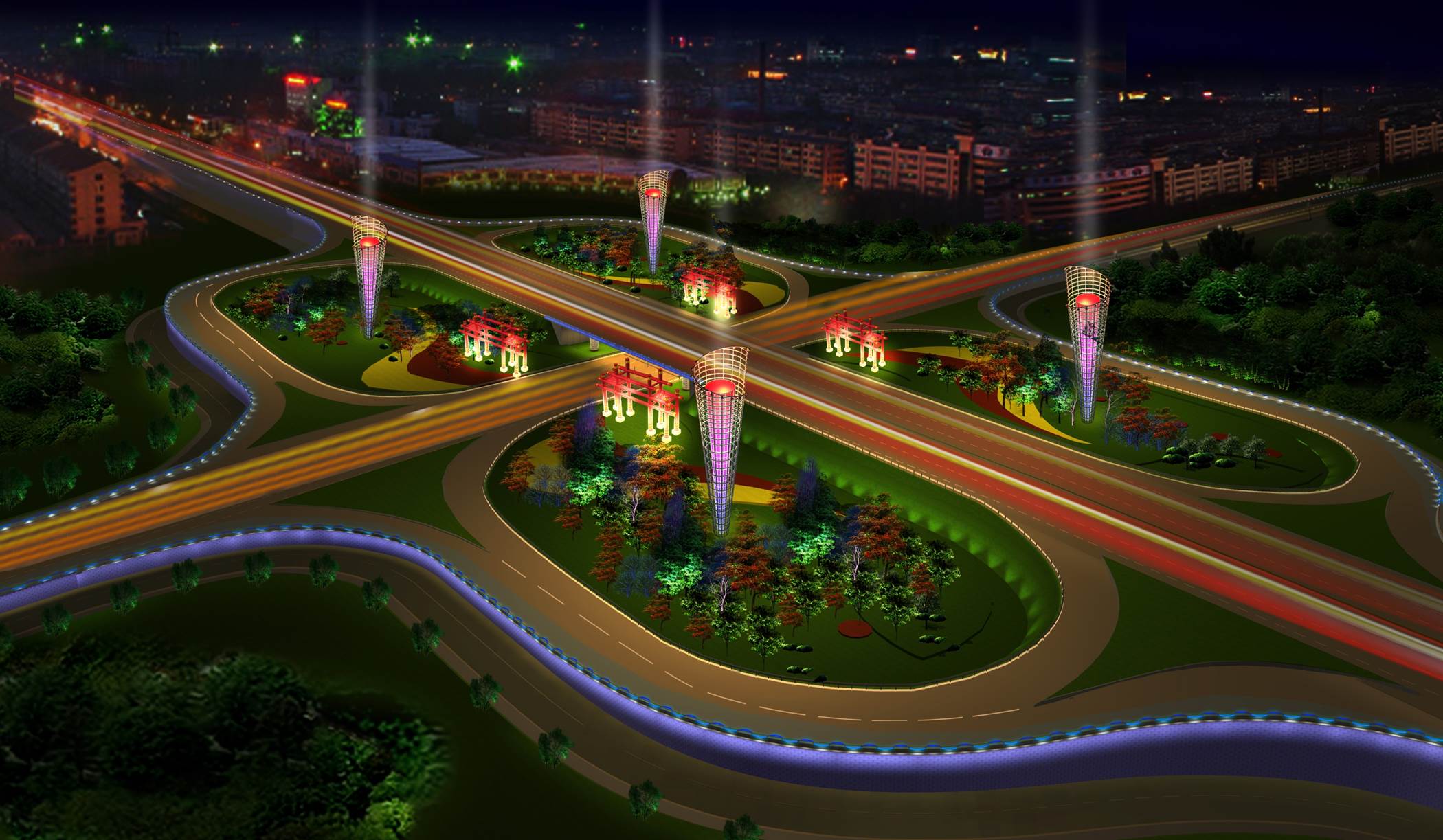 北京市豐臺(tái)區(qū)三環(huán)路沿線(xiàn)公園夜景照明